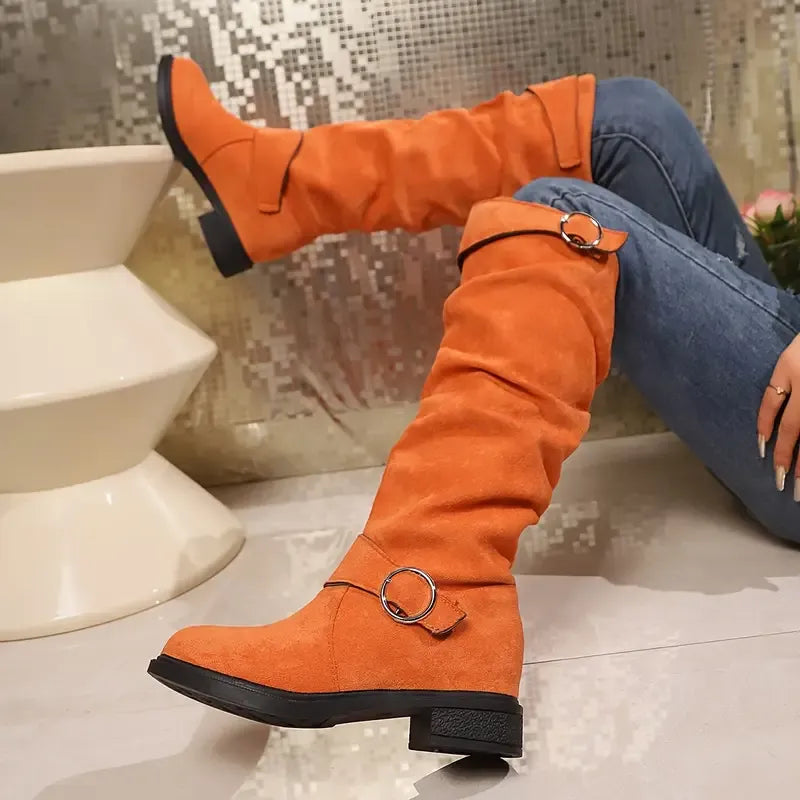 NEW ARRIVAL 50% OFF - Slim-fitting Chunky-heeled Suede Knight Boots