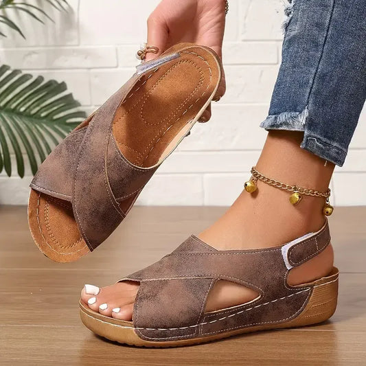 Women's New Vintage Solid Color Summer Wedge Sandals