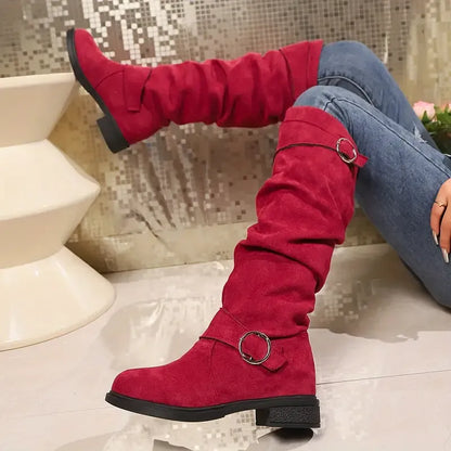 NEW ARRIVAL 50% OFF - Slim-fitting Chunky-heeled Suede Knight Boots
