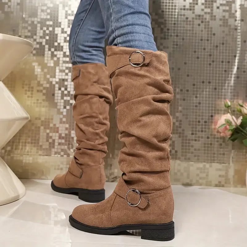 NEW ARRIVAL 50% OFF - Slim-fitting Chunky-heeled Suede Knight Boots