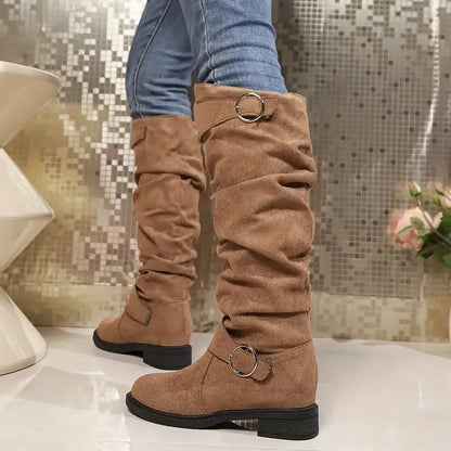 NEW ARRIVAL 50% OFF - Slim-fitting Chunky-heeled Suede Knight Boots
