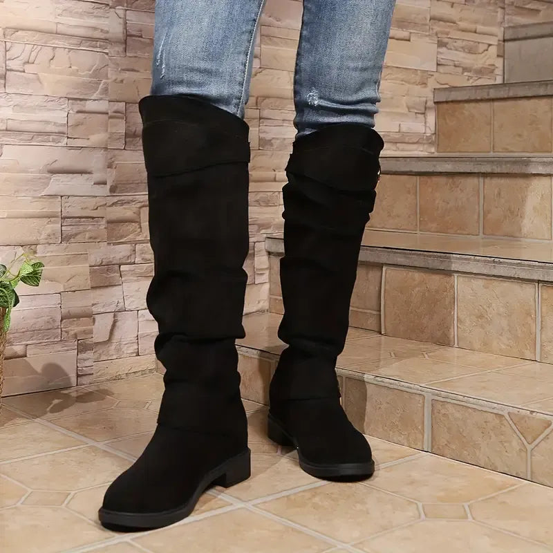 NEW ARRIVAL 50% OFF - Slim-fitting Chunky-heeled Suede Knight Boots