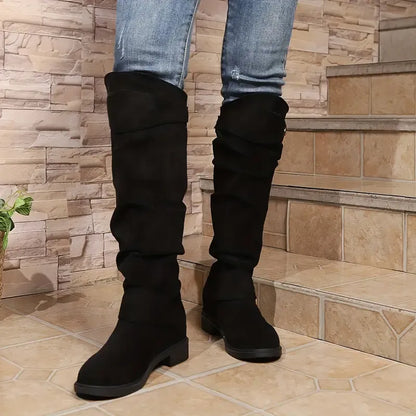 NEW ARRIVAL 50% OFF - Slim-fitting Chunky-heeled Suede Knight Boots