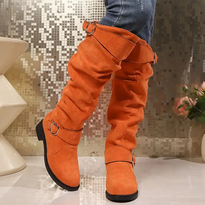 NEW ARRIVAL 50% OFF - Slim-fitting Chunky-heeled Suede Knight Boots