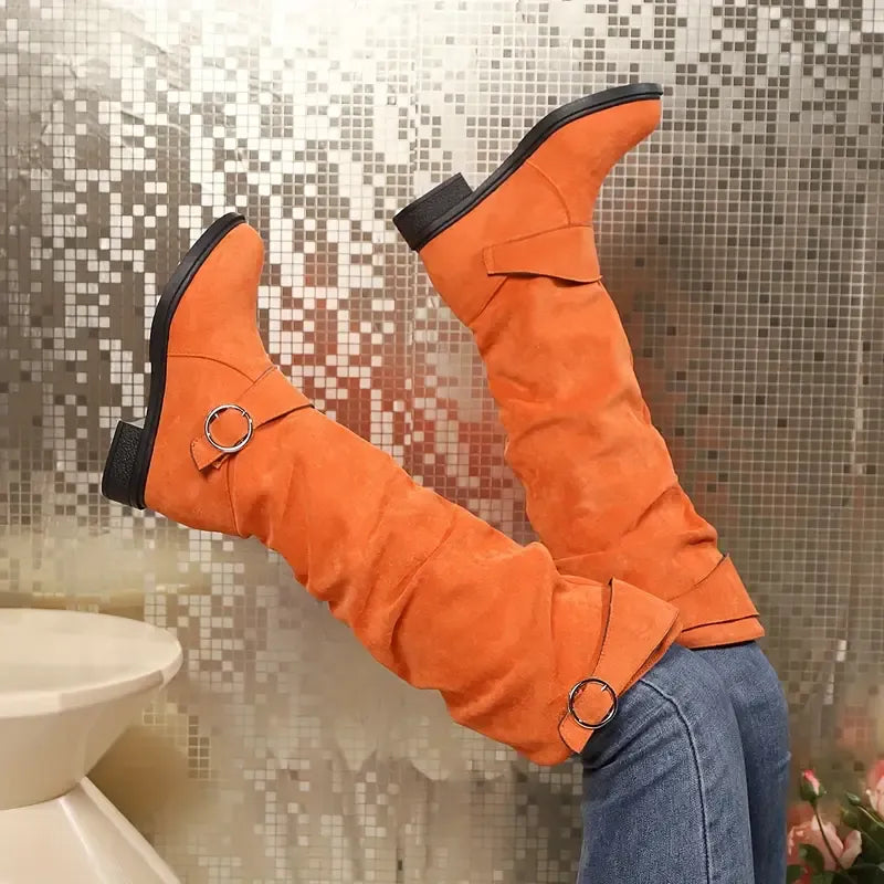NEW ARRIVAL 50% OFF - Slim-fitting Chunky-heeled Suede Knight Boots