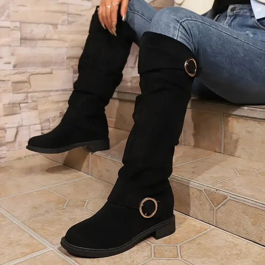 NEW ARRIVAL 50% OFF - Slim-fitting Chunky-heeled Suede Knight Boots