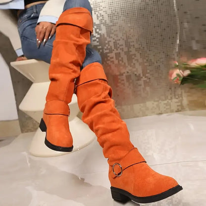 NEW ARRIVAL 50% OFF - Slim-fitting Chunky-heeled Suede Knight Boots