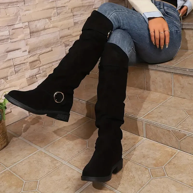 NEW ARRIVAL 50% OFF - Slim-fitting Chunky-heeled Suede Knight Boots