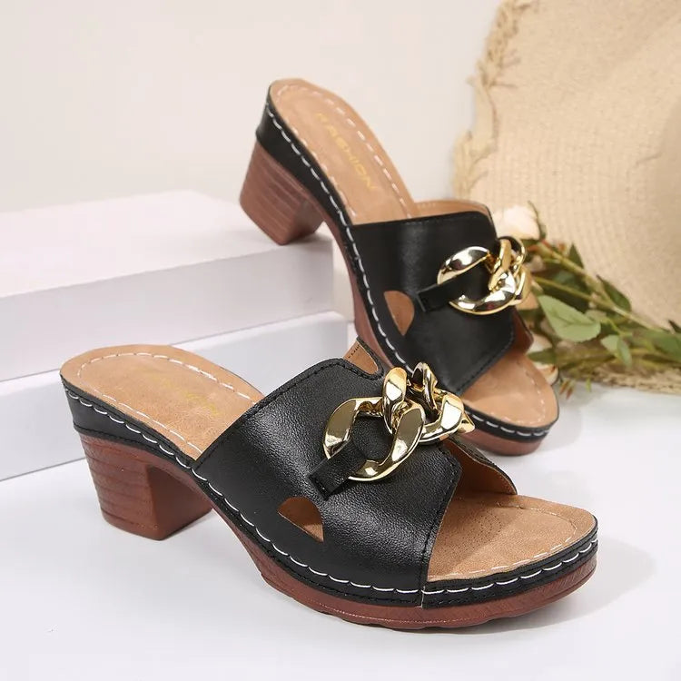 Large size metal buckle high heel slippers ( BUY 2 FREE SHIPPING )
