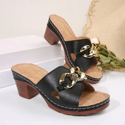 Large size metal buckle high heel slippers ( BUY 2 FREE SHIPPING )