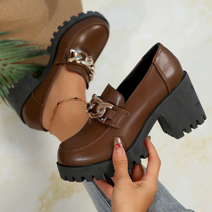 Women's Waterproof Leather High-heeled Loafers