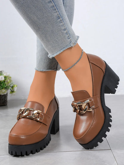 Women's Waterproof Leather High-heeled Loafers