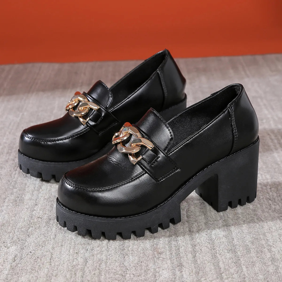 Women's Waterproof Leather High-heeled Loafers