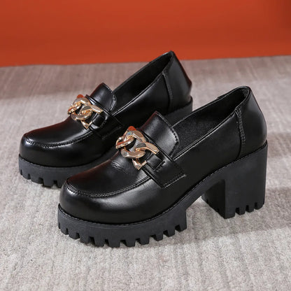 Women's Waterproof Leather High-heeled Loafers