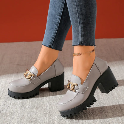 Women's Waterproof Leather High-heeled Loafers