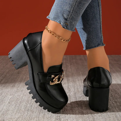 Women's Waterproof Leather High-heeled Loafers