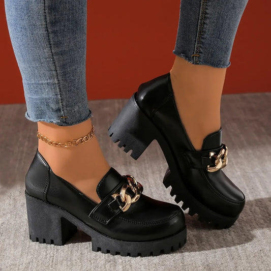 Women's Waterproof Leather High-heeled Loafers