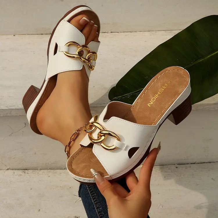 Large size metal buckle high heel slippers ( BUY 2 FREE SHIPPING )