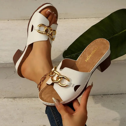 Large size metal buckle high heel slippers ( BUY 2 FREE SHIPPING )