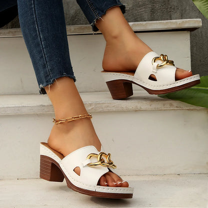 Large size metal buckle high heel slippers ( BUY 2 FREE SHIPPING )