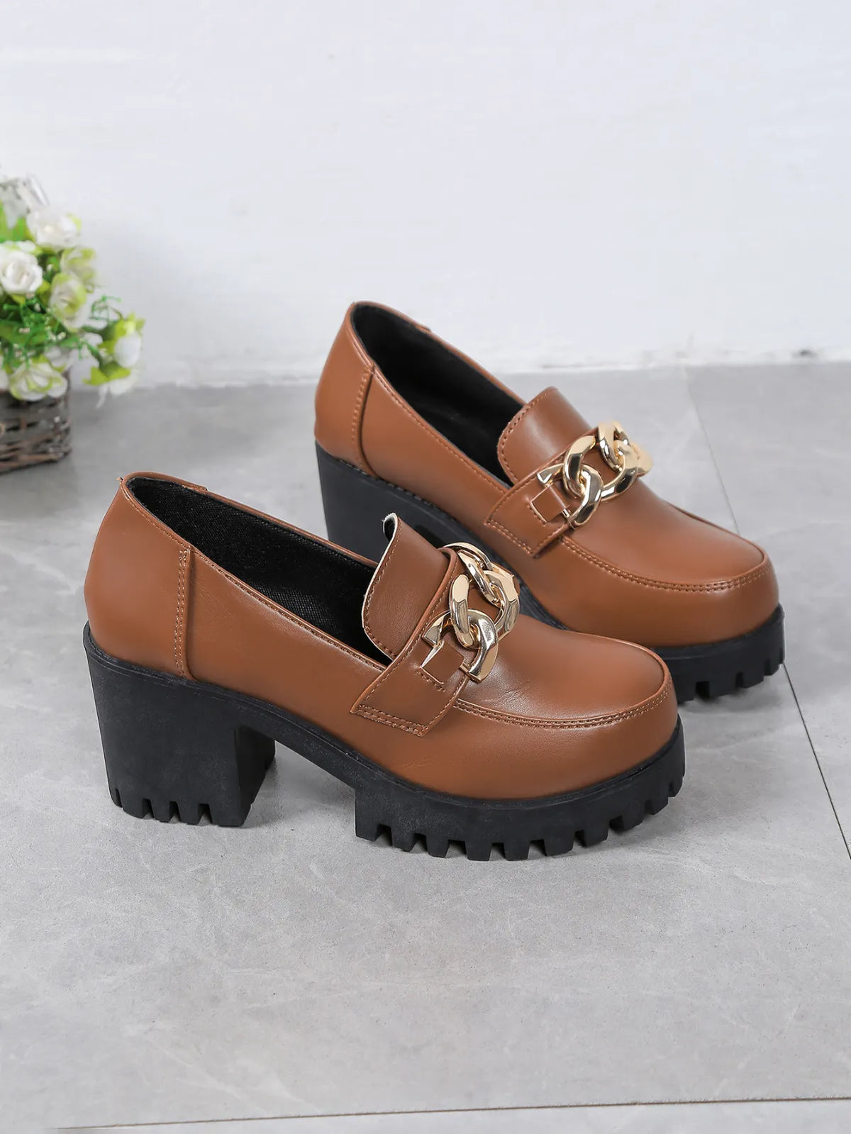 Women's Waterproof Leather High-heeled Loafers