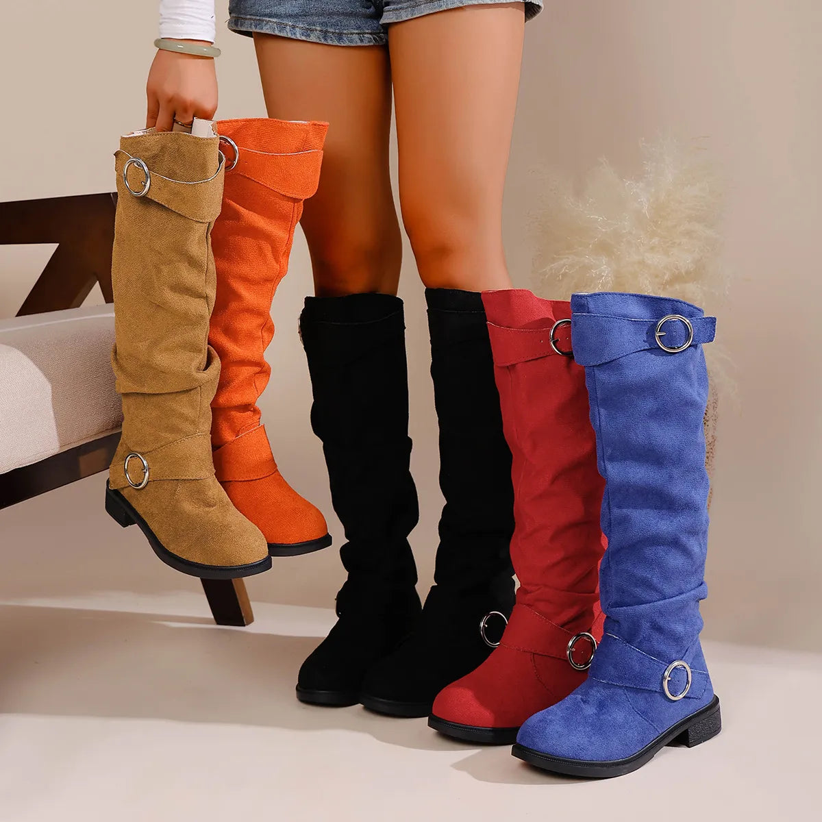 NEW ARRIVAL 50% OFF - Slim-fitting Chunky-heeled Suede Knight Boots