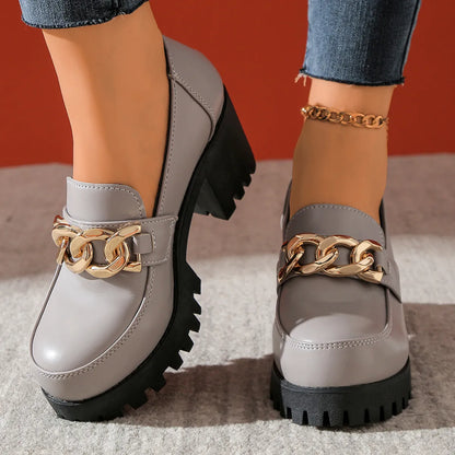 Women's Waterproof Leather High-heeled Loafers