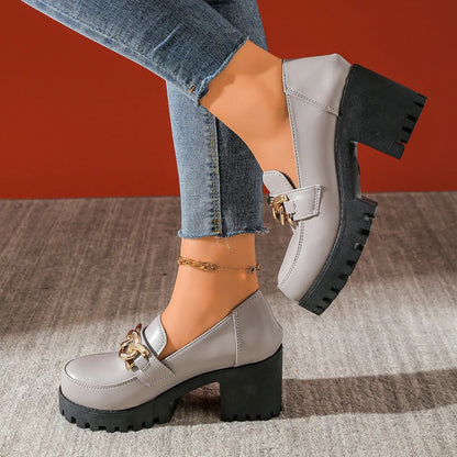 Women's Waterproof Leather High-heeled Loafers