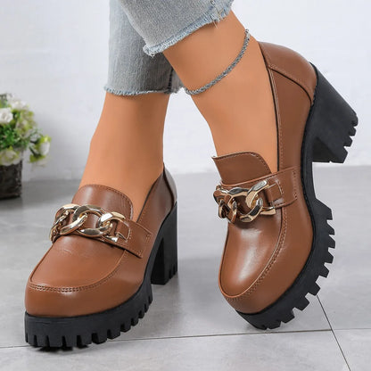 Women's Waterproof Leather High-heeled Loafers