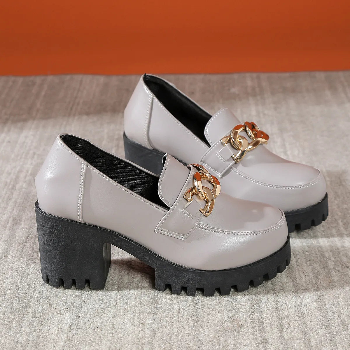 Women's Waterproof Leather High-heeled Loafers