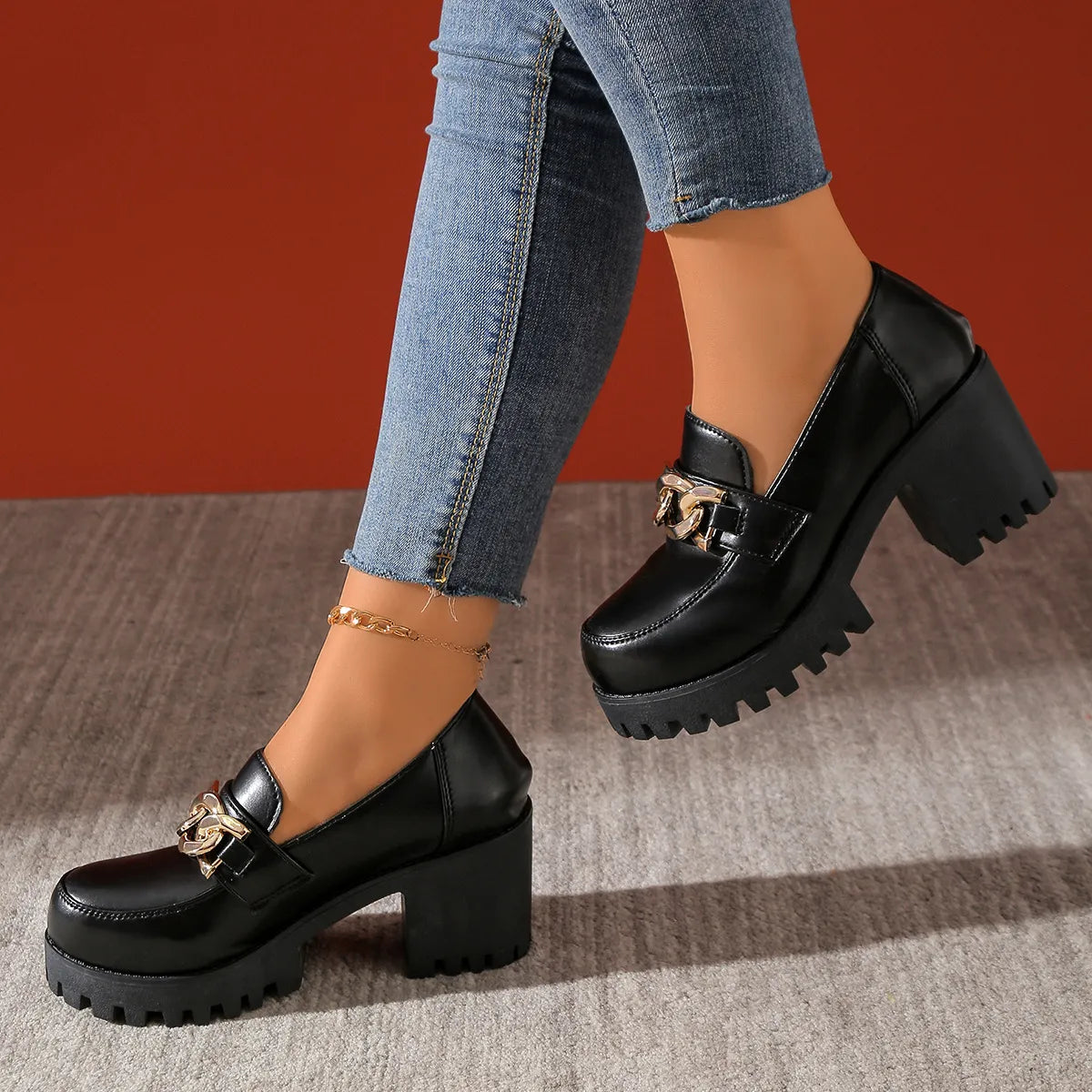Women's Waterproof Leather High-heeled Loafers