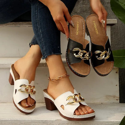 Large size metal buckle high heel slippers ( BUY 2 FREE SHIPPING )