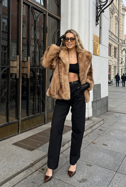 🔥Last Day 50% OFF - Henna Women's Belted Faux Fur Coat