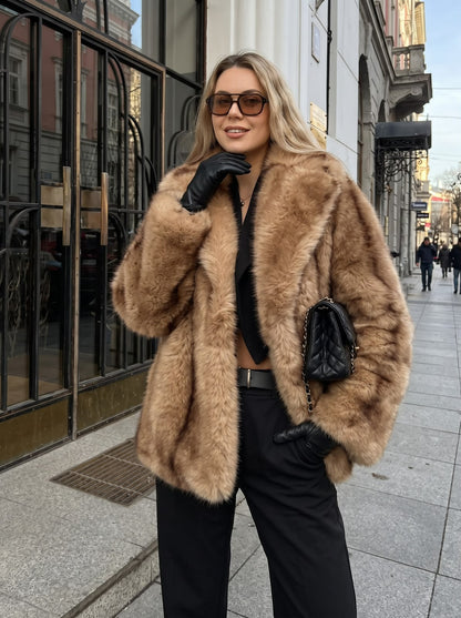 🔥Last Day 50% OFF - Henna Women's Belted Faux Fur Coat