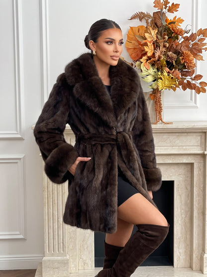 🔥Last Day 50% OFF - Henna Women's Belted Faux Fur Coat