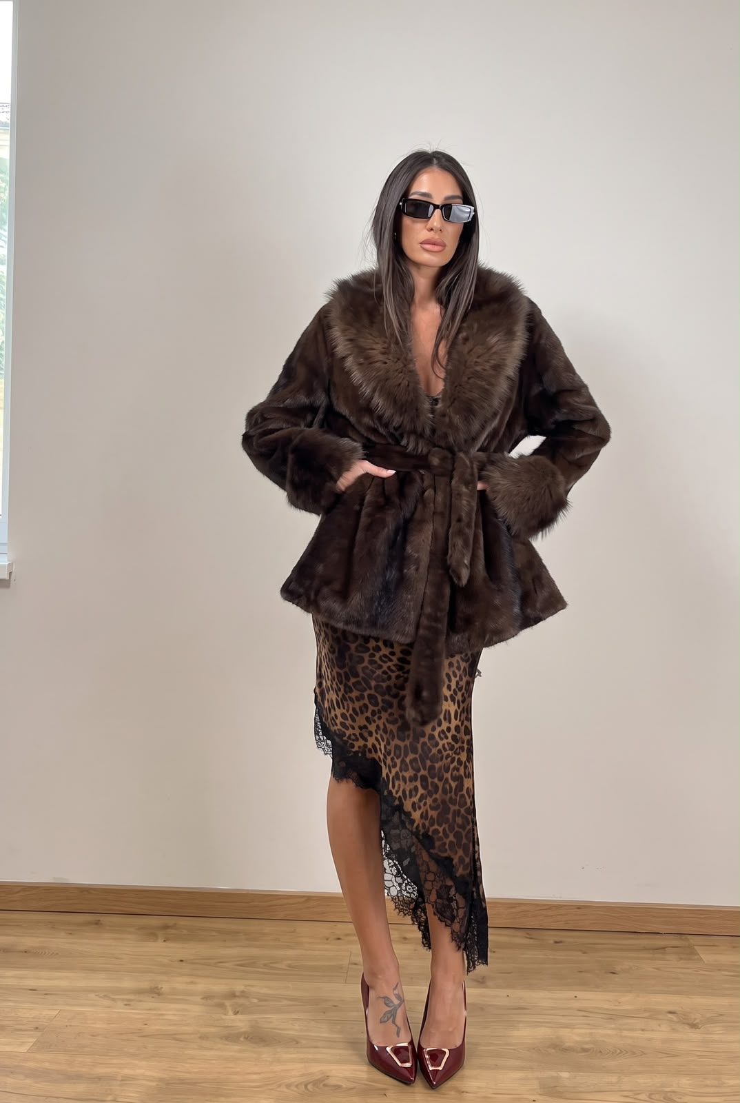🔥Last Day 50% OFF - Henna Women's Belted Faux Fur Coat