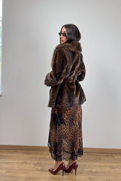 🔥Last Day 50% OFF - Henna Women's Belted Faux Fur Coat