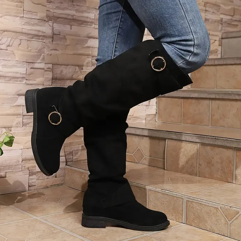 NEW ARRIVAL 50% OFF - Slim-fitting Chunky-heeled Suede Knight Boots