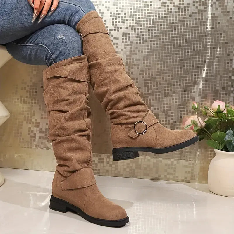 NEW ARRIVAL 50% OFF - Slim-fitting Chunky-heeled Suede Knight Boots