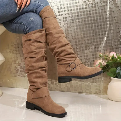 NEW ARRIVAL 50% OFF - Slim-fitting Chunky-heeled Suede Knight Boots