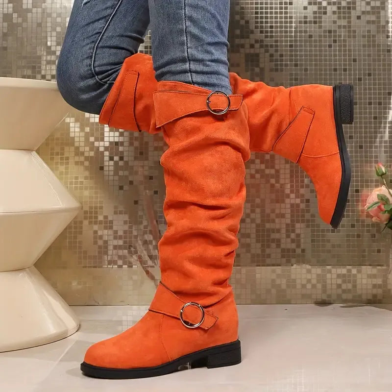 NEW ARRIVAL 50% OFF - Slim-fitting Chunky-heeled Suede Knight Boots